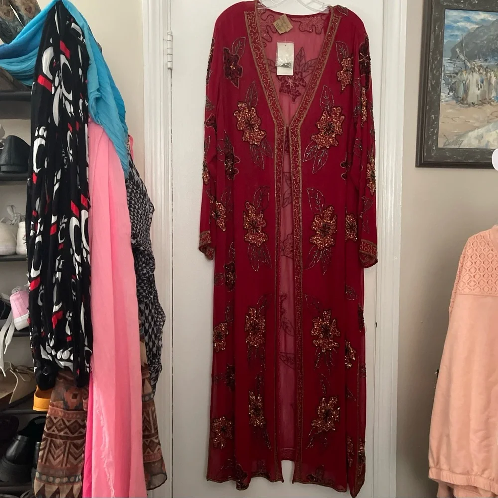 Midnight Velvet Red Embroidered Kimono Women’s 1X new with tags - Picture 2 of 7